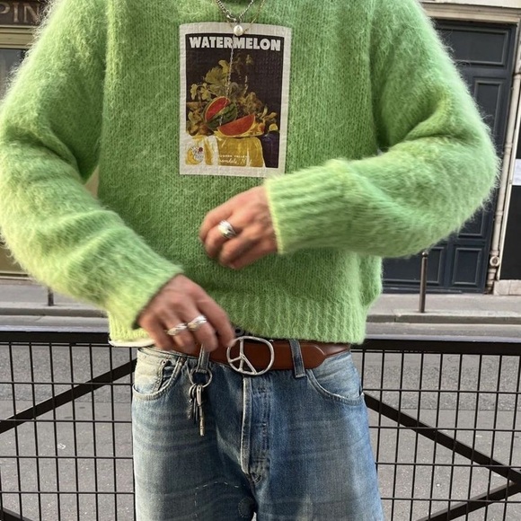 Denim Tears Sweater Sky High Farm Watermelon Graphic Mohair Green M GUC